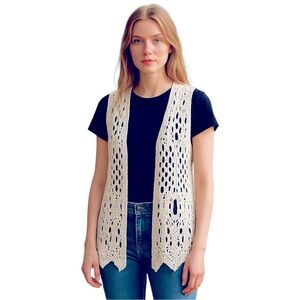 Questions by Say What White Y2K 90s Open Sleeveless Cotton Cardigan size XL